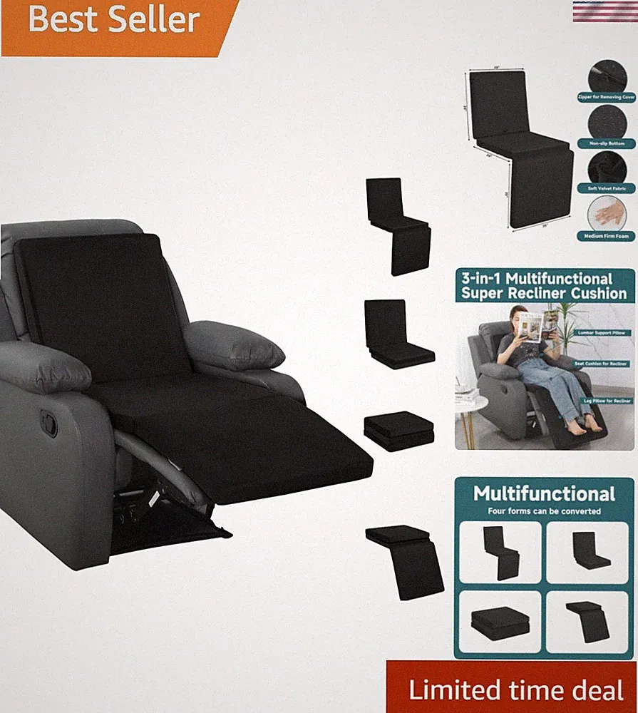 3-in-1 Recliner Seat Cushion with Lumbar Support Pillow & Footrest, Multi-Fun...