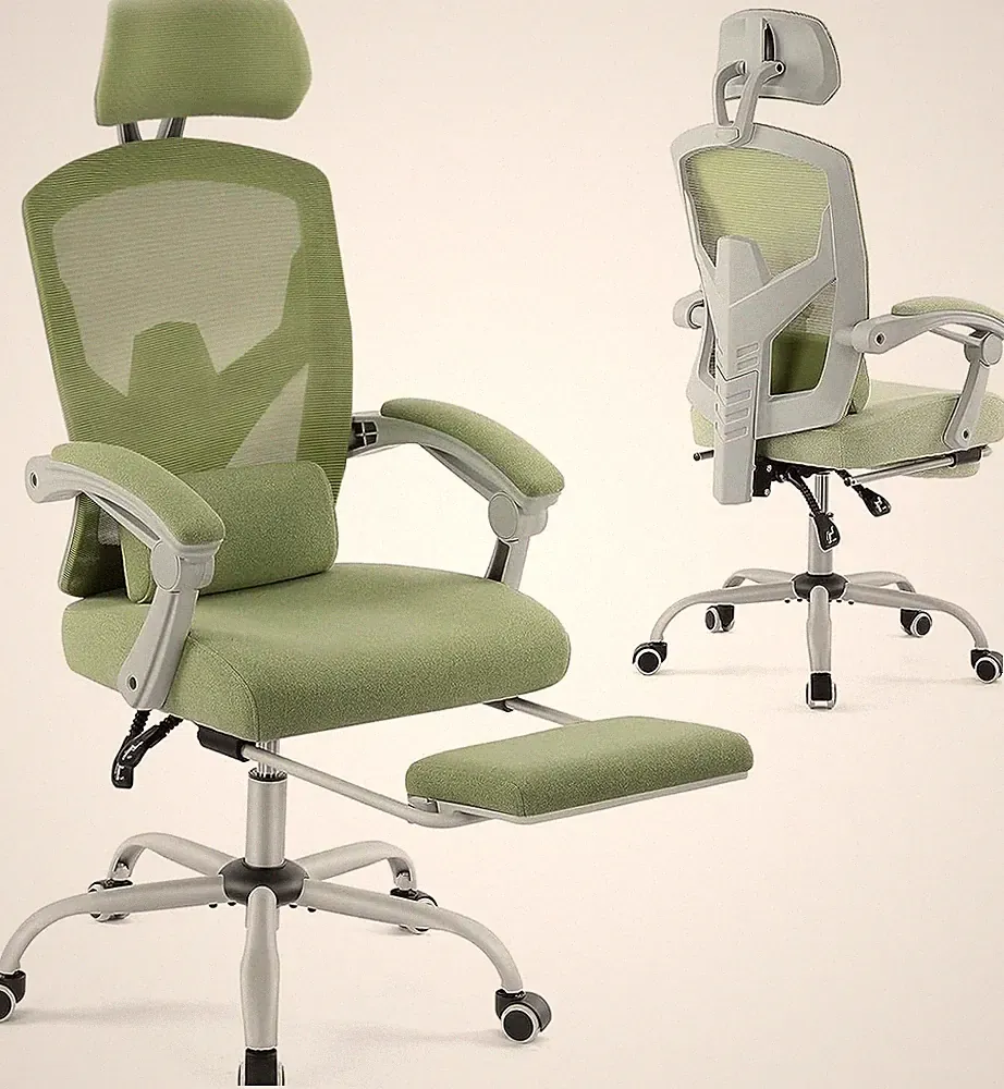 Adjustable Office Chair with Footrest, Lumbar Support, and Reclining Function