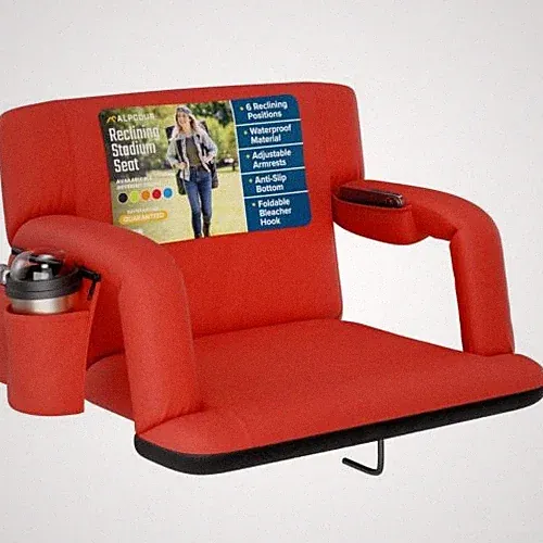 Alpcour Reclining Stadium Seat 25" Wide Red Padded Bleacher Chair Back Support