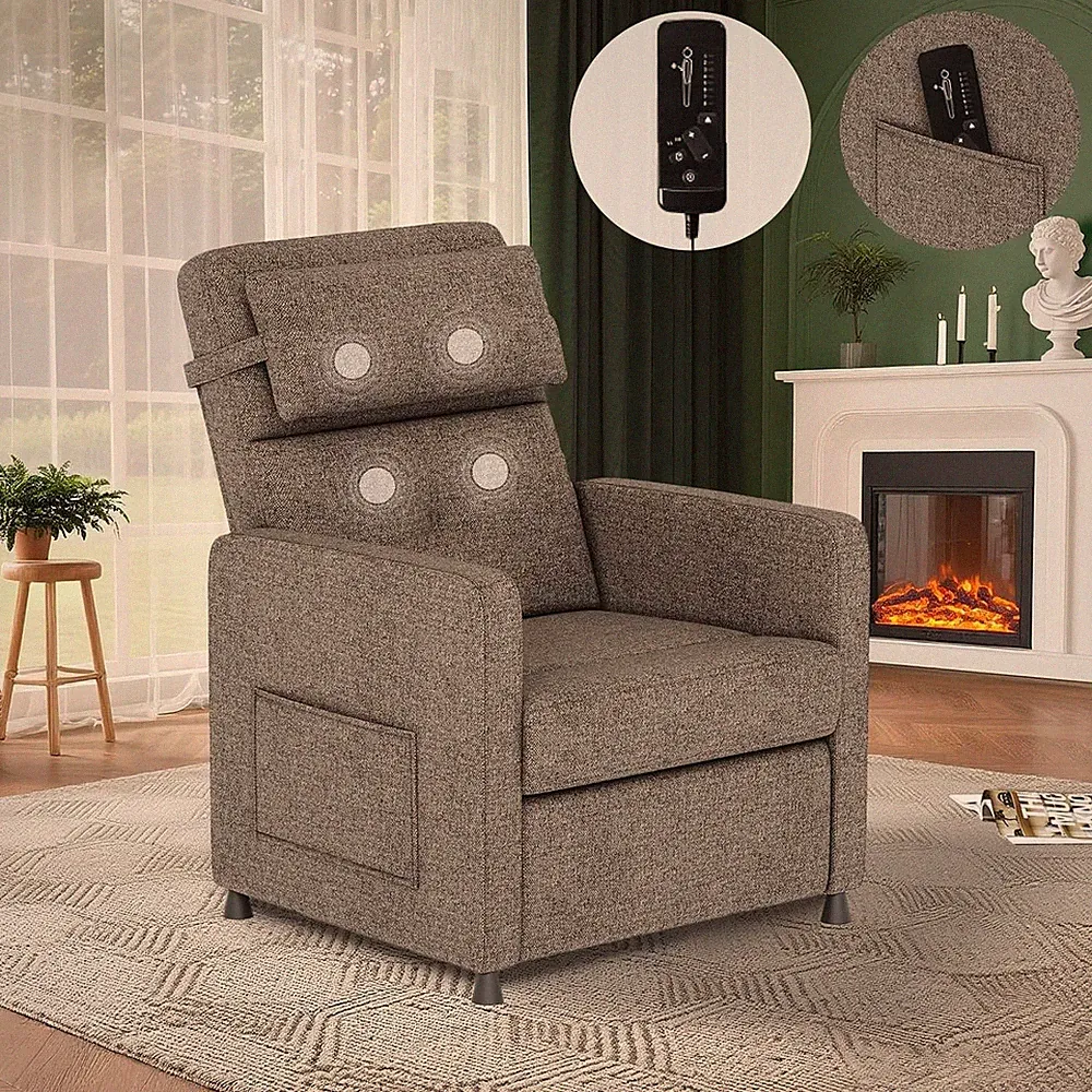 Brown Electric Recliner Chair with Massage, Heat, USB & Lumbar Support