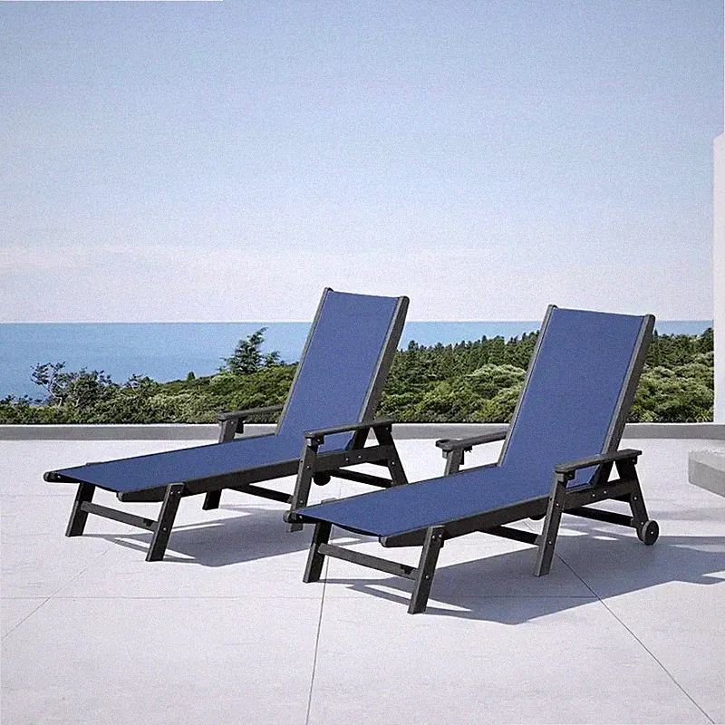 Domi Outdoor 2Pcs HDPE Chaise Lounge w/Arms,Reclining Backrest for Patio,Blue