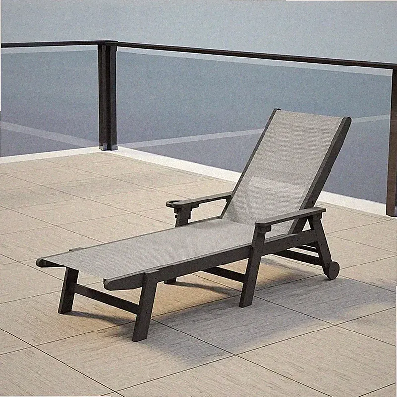 Domi Outdoor HDPE Chaise Lounge w/Arms,Reclining Backrest for Patio,Grey