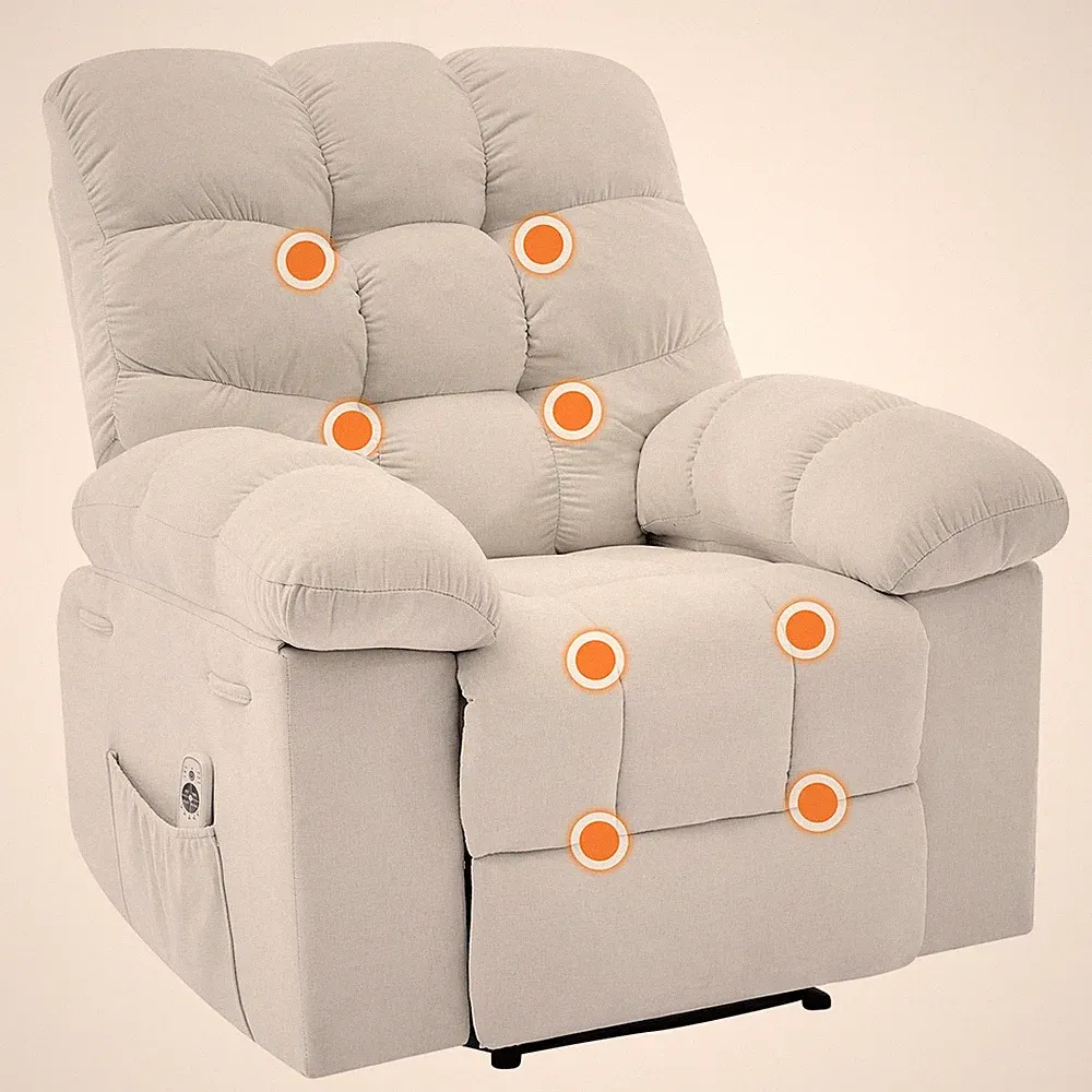 Ergonomic Oversized Recliner Chair w/ Massage, Heat & Lumbar Support Upholstery
