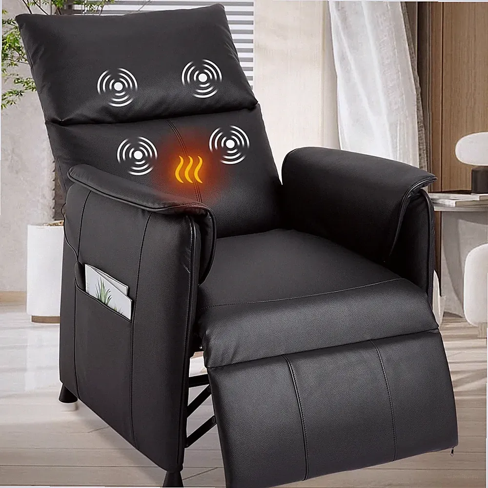 Heated Electric Recliner Chair with Massage, Remote Control, Black PU Leather