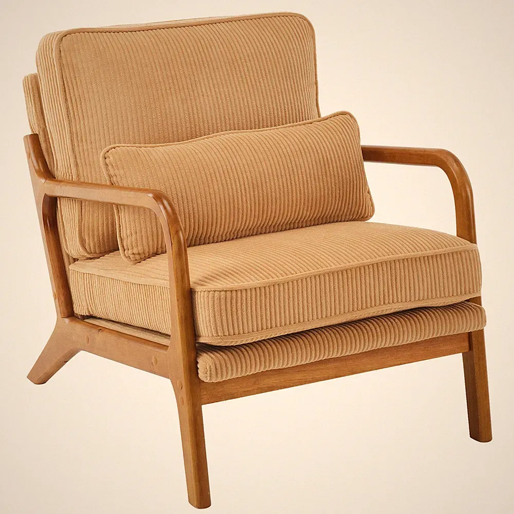 Khaki Corduroy Upholstered Indoor Lounge Chair (330LBS Weight Capacity)