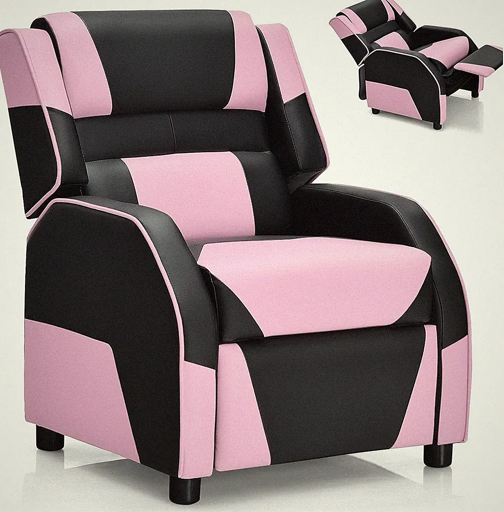 Kids Pink Recliner Gaming Recliner Chair w/Footrest Headrest & Lumbar Support