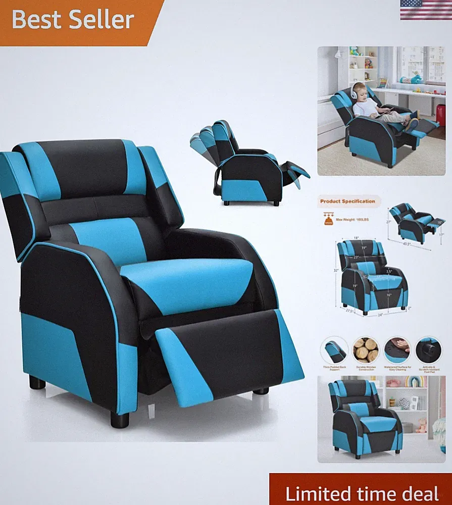 Kids Recliner, Gaming Recliner Chair with Footrest, Headrest & Lumbar Support...