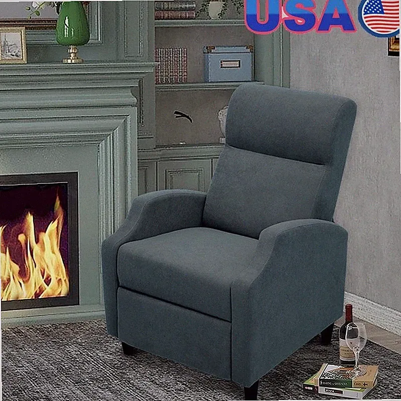 Manual Push Back Recliner Chair Soft Chenille Foam Lumbar Support Relaxing New