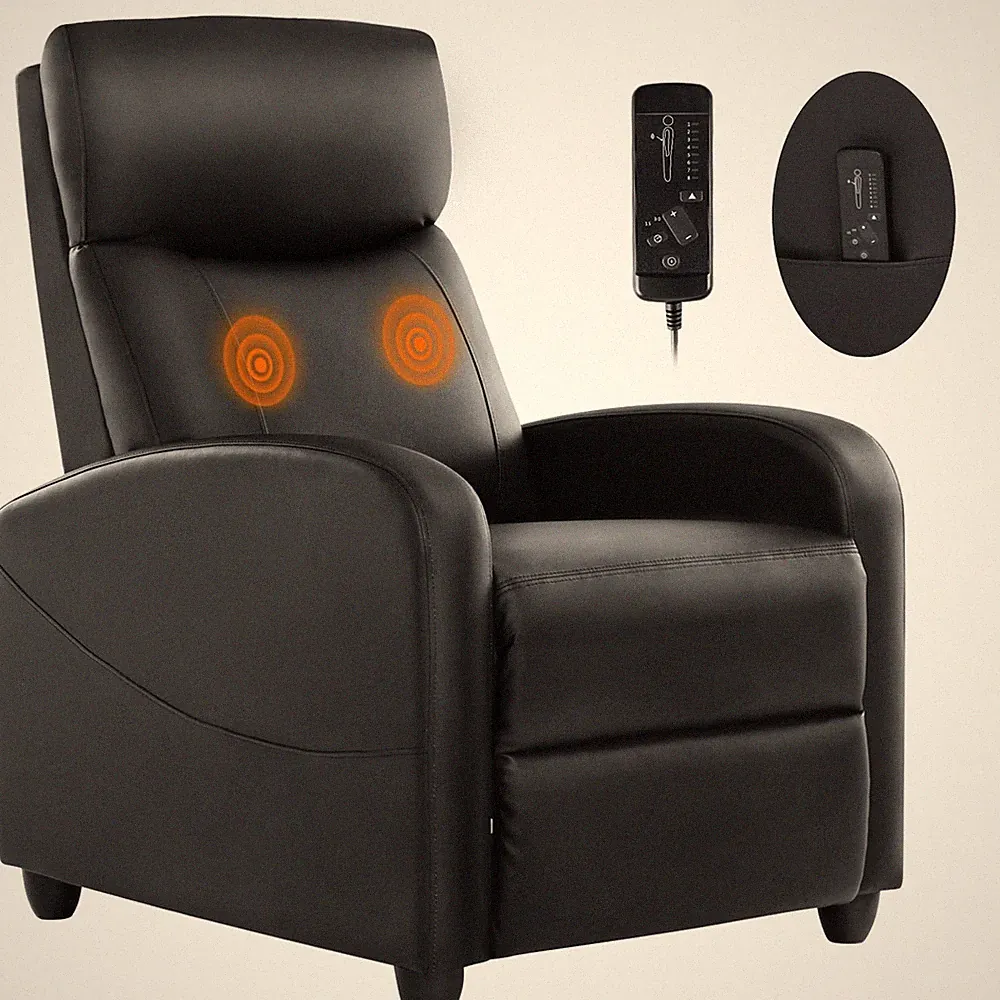 Massage Recliner Chair Adjustable Lumbar Support Grey 34 D x 27 W 39 H Adults