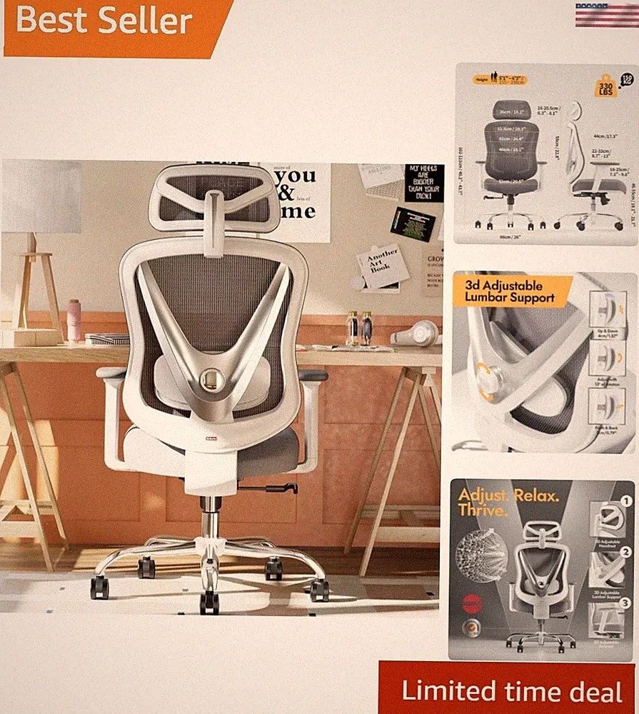 New Listing Ergonomic Mesh Office Chair Lumbar Support Adjustable Armrests Headrest 3D