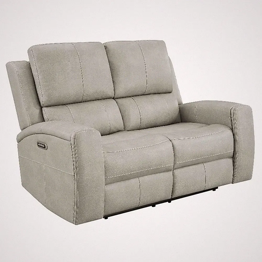 Pemberly Row Faux Leather Triple Power Reclining Loveseat in Gray