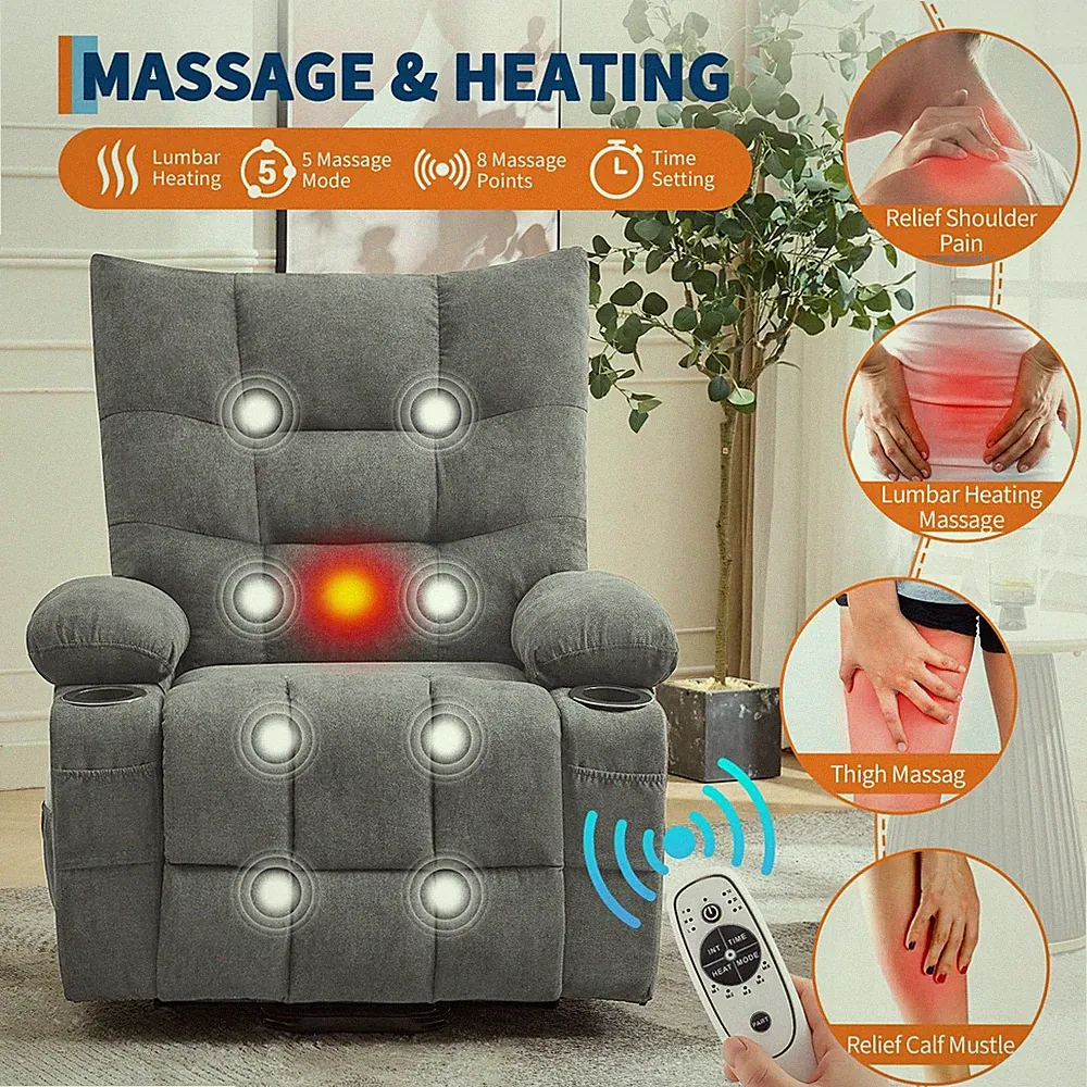 Power Lift Recliner Chair with Massage and Heat ,Oversized Recliner for Elderly