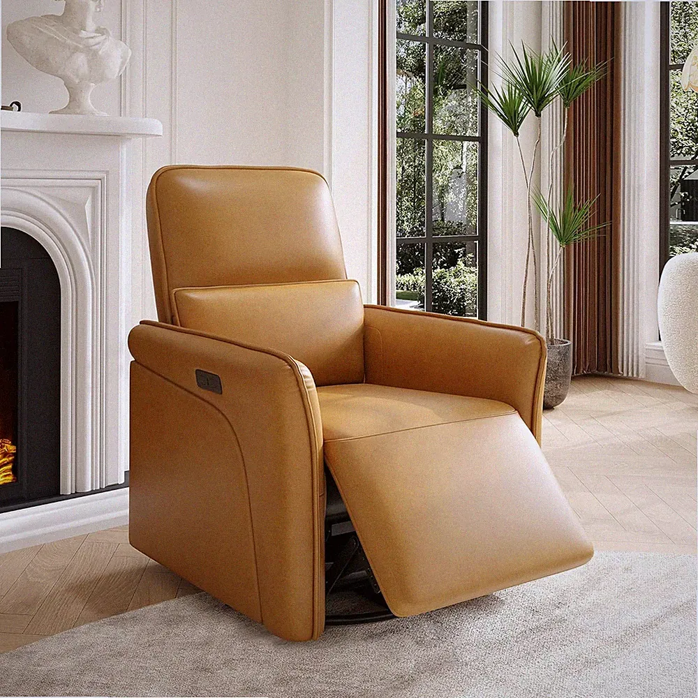Power Recliner Swivel Glider with Massage & USB, Brown Upholstered Chair