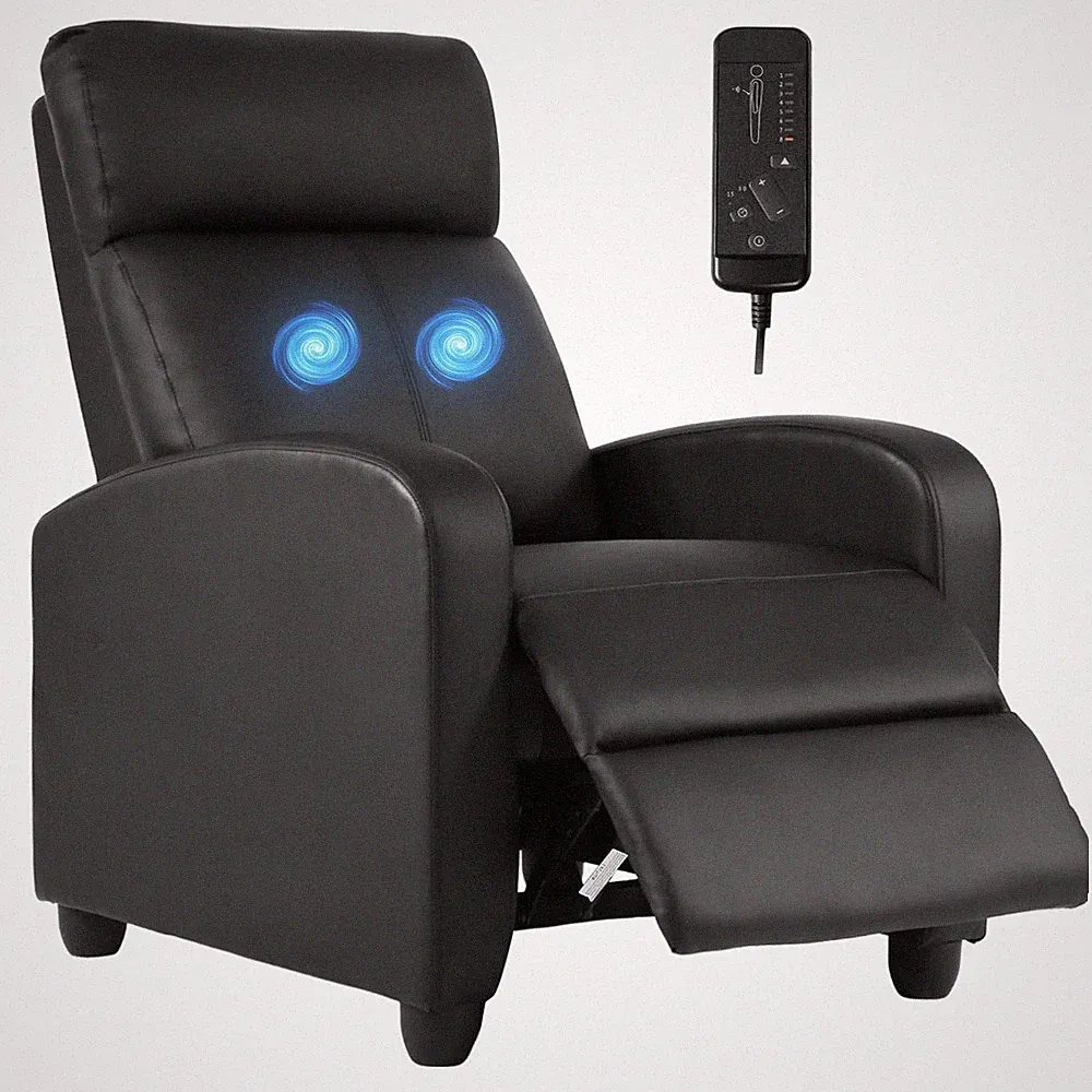 Recliner Massage Chair Lumbar Support Padded Backrest Black Leather FDW Sofa