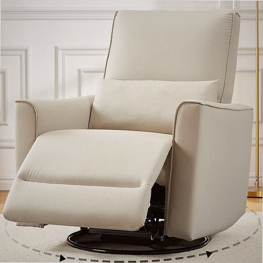 Swivel Rocking Recliner Chair Manual Leather Glider with Lumbar Padded Armrest