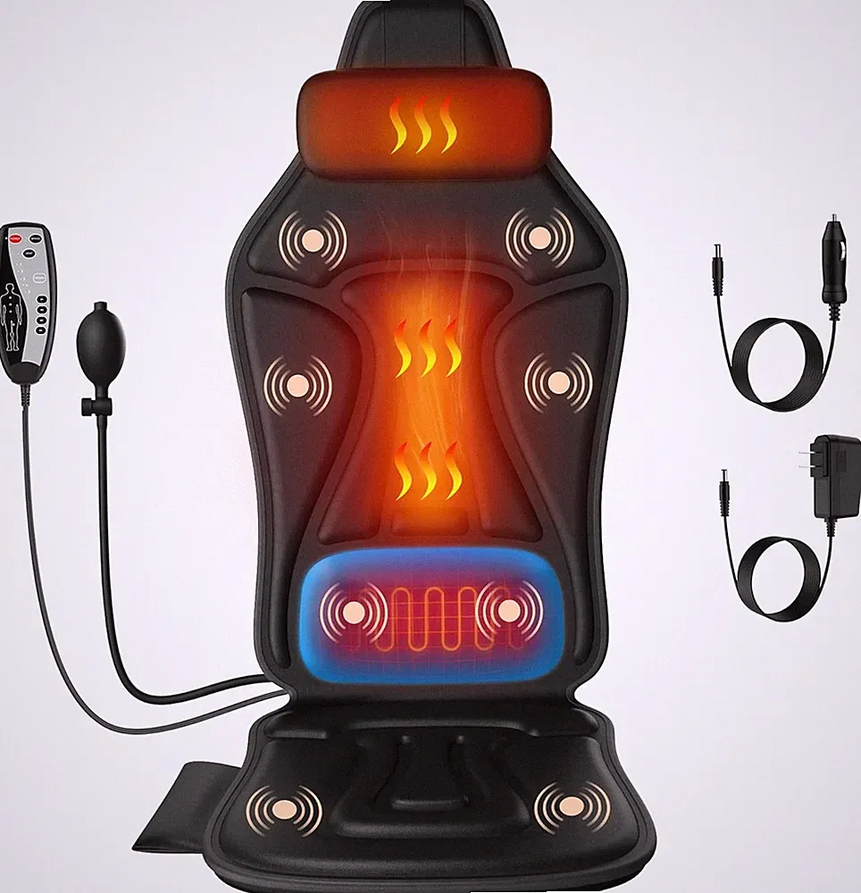 Vibration Massage Seat Cushion with Heat & Lumbar Support for Home or Office